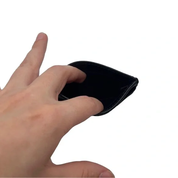 Tory Burch Logo Black Leather Card Holder Small Wallet 4”x 3” - Picture 7 of 8